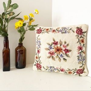 Vintage floral needlepoint small pillow decorative